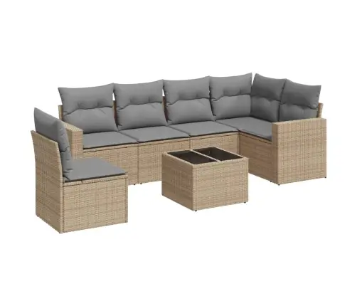 7-Daļīgs Dārza Dīvāna Komplekts, Matrači, Bēša Pe Rotangpalma Vidaxl