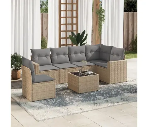 7-Daļīgs Dārza Dīvāna Komplekts, Matrači, Bēša Pe Rotangpalma Vidaxl