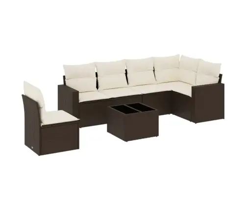 7-Daļīgs Dārza Dīvānu Komplekts, Matrači, Brūna Pe Rotangpalma Vidaxl