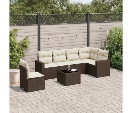 7-Daļīgs Dārza Dīvānu Komplekts, Matrači, Brūna Pe Rotangpalma Vidaxl