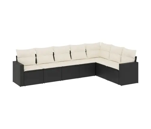 Sofos Komplektas Su Pagalvėlėmis, 7 Dalių, Juodas, Poliratanas