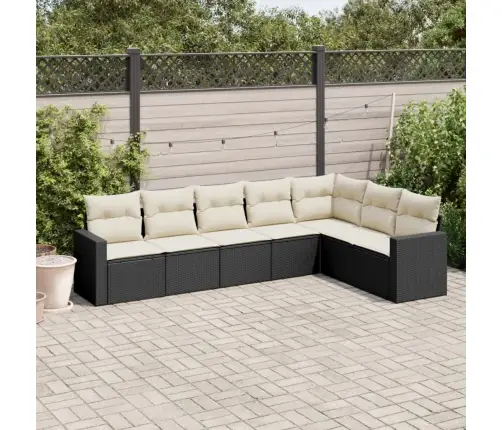 Sofos Komplektas Su Pagalvėlėmis, 7 Dalių, Juodas, Poliratanas