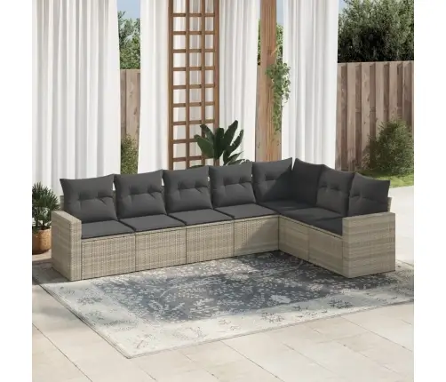 Sofos Komplektas Su Pagalvėlėmis, 7 Dalių, Pilkas, Poliratanas