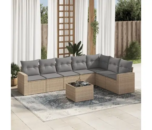 8-Daļīgs Dārza Dīvāna Komplekts, Matrači, Bēša Pe Rotangpalma Vidaxl