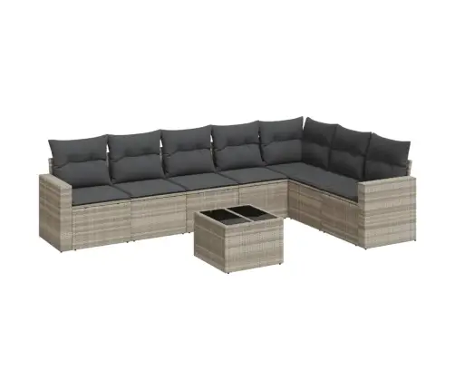 8-Daļīgs Dārza Dīvāna Komplekts,Matrači, Gaiši Pelēka Pe Pinums Vidaxl