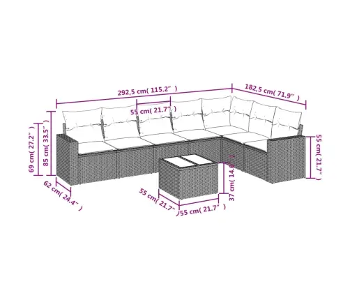 8-Daļīgs Dārza Dīvāna Komplekts,Matrači, Gaiši Pelēka Pe Pinums Vidaxl