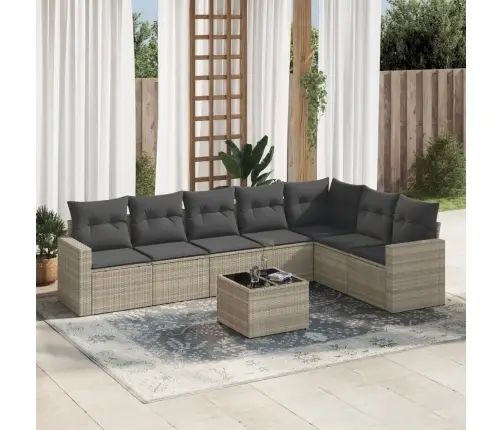 8-Daļīgs Dārza Dīvāna Komplekts,Matrači, Gaiši Pelēka Pe Pinums Vidaxl