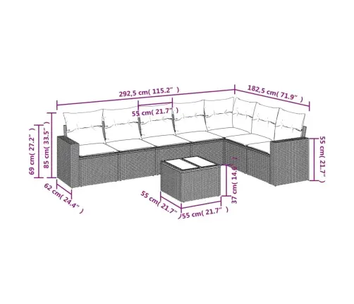 8-Osaline Aiadiivani Komplekt Patjadega, Pruun, Polürotang