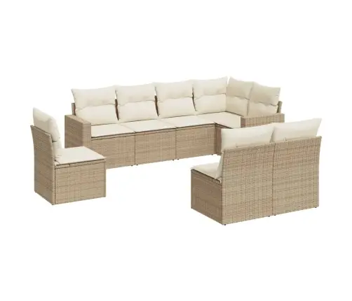 Sofos Komplektas Su Pagalvėlėmis, 8 Dalių, Smėlio, Poliratanas