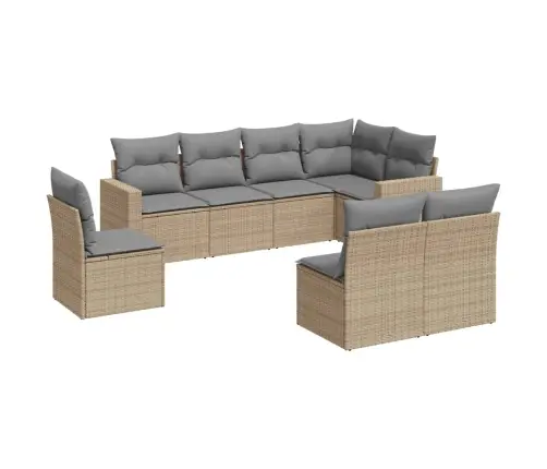 8-Daļīgs Dārza Dīvāna Komplekts, Matrači, Bēša Pe Rotangpalma Vidaxl