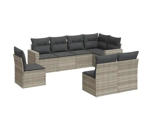 8-Daļīgs Dārza Dīvāna Komplekts,Matrači, Gaiši Pelēka Pe Pinums Vidaxl