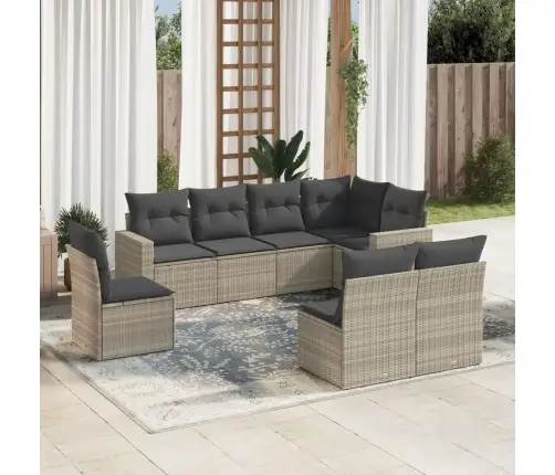 8-Daļīgs Dārza Dīvāna Komplekts,Matrači, Gaiši Pelēka Pe Pinums Vidaxl