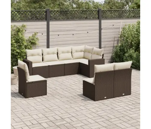 8-Daļīgs Dārza Dīvānu Komplekts, Matrači, Brūna Pe Rotangpalma Vidaxl