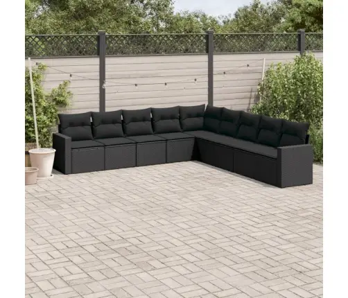 Sodo Komplektas Su Pagalvėlėmis, 9 Dalių, Juodas, Poliratanas