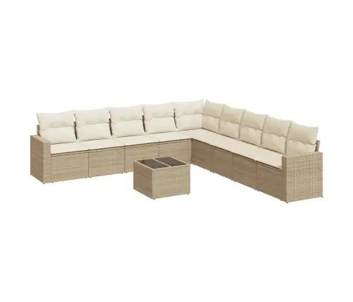 10-Daļīgs Dārza Dīvāna Komplekts, Matrači, Bēša Pe Rotangpalma Vidaxl