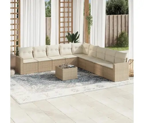 10-Daļīgs Dārza Dīvāna Komplekts, Matrači, Bēša Pe Rotangpalma Vidaxl