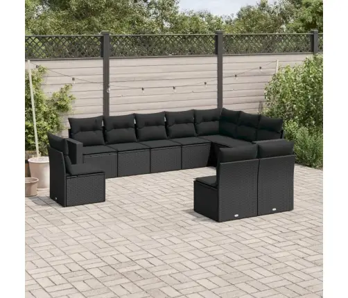 10-Daļīgs Dārza Dīvāna Komplekts, Matrači, Melna Pe Rotangpalma Vidaxl