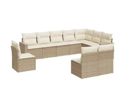 10-Daļīgs Dārza Dīvāna Komplekts, Matrači, Bēša Pe Rotangpalma Vidaxl