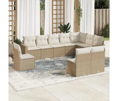 10-Daļīgs Dārza Dīvāna Komplekts, Matrači, Bēša Pe Rotangpalma Vidaxl