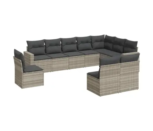 10-Daļīgs Dārza Dīvāna Komplekts Ar Matračiem, Pelēka Pe Pinums Vidaxl