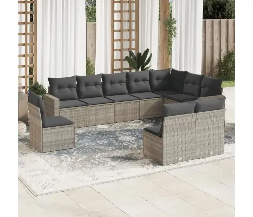 10-Daļīgs Dārza Dīvāna Komplekts Ar Matračiem, Pelēka Pe Pinums Vidaxl