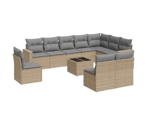 11-Daļīgs Dārza Dīvāna Komplekts, Matrači, Bēša Pe Rotangpalma Vidaxl