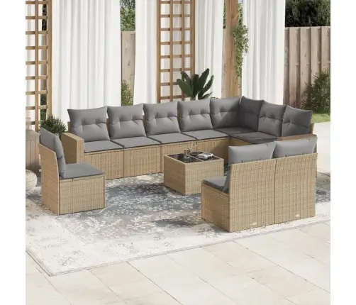 11-Daļīgs Dārza Dīvāna Komplekts, Matrači, Bēša Pe Rotangpalma Vidaxl