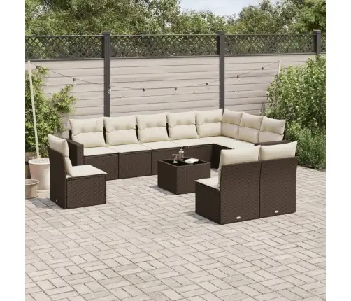 11-Daļīgs Dārza Dīvāna Komplekts, Matrači, Brūna Pe Rotangpalma Vidaxl