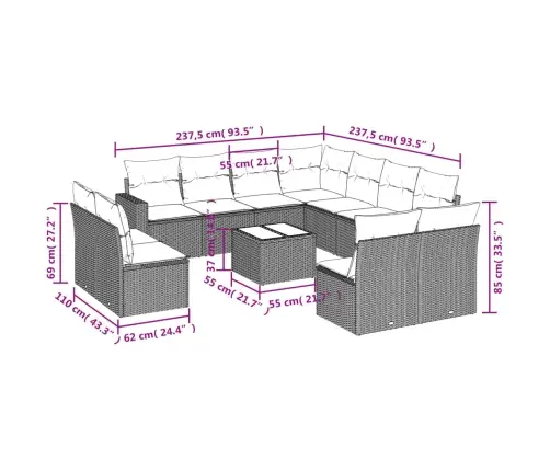 12-Daļīgs Dārza Dīvāna Komplekts, Matrači, Bēša Pe Rotangpalma Vidaxl
