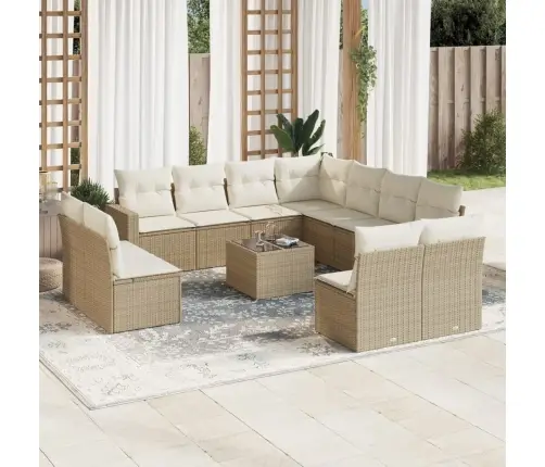 12-Daļīgs Dārza Dīvāna Komplekts, Matrači, Bēša Pe Rotangpalma Vidaxl