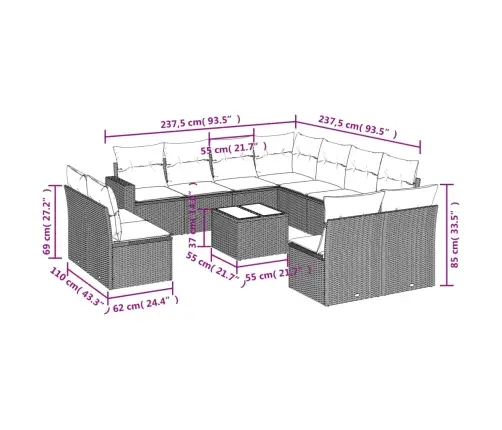 12-Osaline Aiadiivani Komplekt Patjadega, Pruun, Polürotang