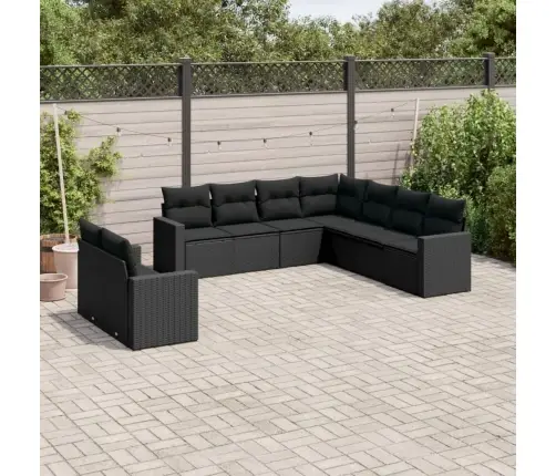 9-Daļīgs Dārza Dīvāna Komplekts, Matrači, Melna Pe Rotangpalma Vidaxl