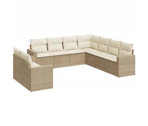 9-Daļīgs Dārza Dīvānu Komplekts, Matrači, Bēša Pe Rotangpalma Vidaxl