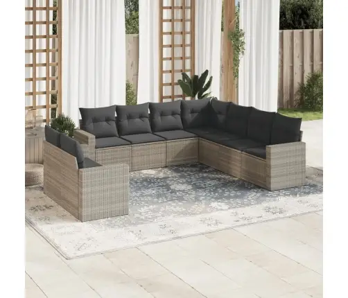 Sofos Komplektas Su Pagalvėlėmis, 9 Dalių, Pilkas, Poliratanas