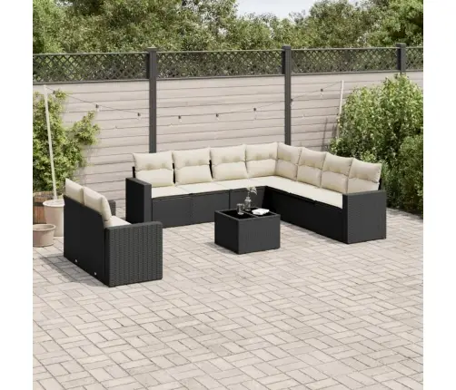 10-Daļīgs Dārza Dīvāna Komplekts, Matrači, Melna Pe Rotangpalma Vidaxl