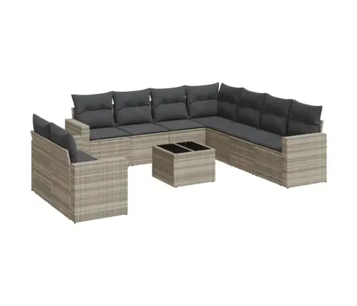 10-Daļīgs Dārza Dīvāna Komplekts Ar Matračiem, Pelēka Pe Pinums Vidaxl