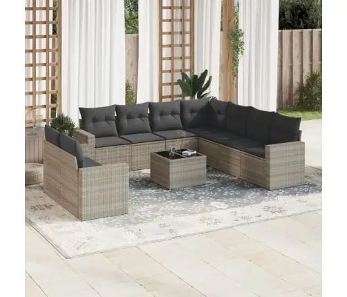 10-Daļīgs Dārza Dīvāna Komplekts Ar Matračiem, Pelēka Pe Pinums Vidaxl