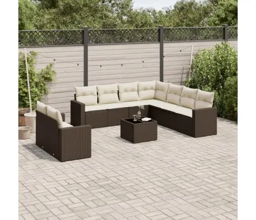 10-Daļīgs Dārza Dīvāna Komplekts, Matrači, Brūna Pe Rotangpalma Vidaxl