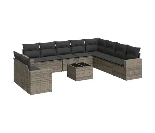 11-Daļīgs Dārza Dīvāna Komplekts Ar Matračiem, Pelēks Pe Pinums Vidaxl