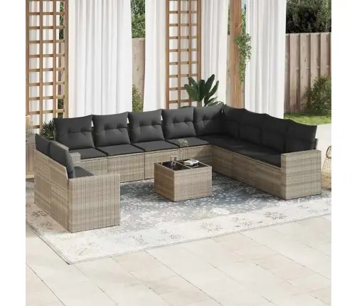 Sodo Komplektas Su Pagalvėlėmis, 11 Dalių, Pilkas, Poliratanas