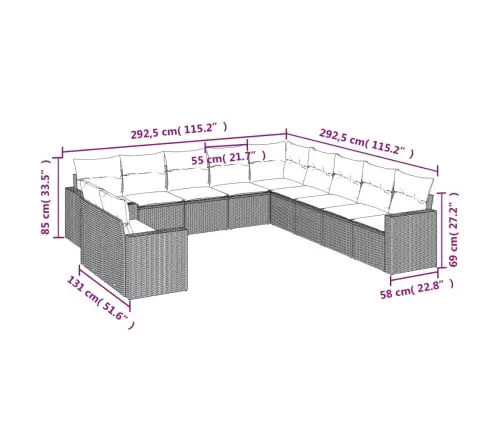 11-Daļīgs Dārza Dīvāna Komplekts, Matrači, Bēša Pe Rotangpalma Vidaxl