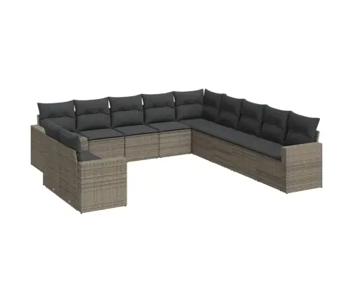 11-Daļīgs Dārza Dīvāna Komplekts Ar Matračiem, Pelēks Pe Pinums Vidaxl