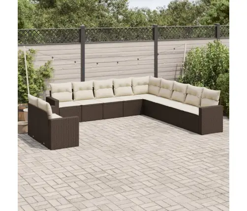 11-Daļīgs Dārza Dīvāna Komplekts, Matrači, Brūna Pe Rotangpalma Vidaxl