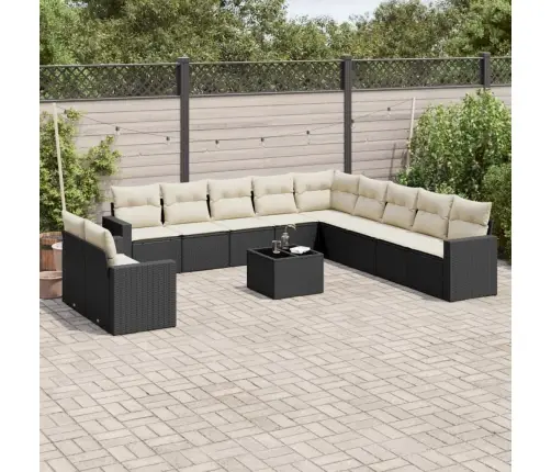 12-Daļīgs Dārza Dīvānu Komplekts, Matrači, Melna Pe Rotangpalma Vidaxl