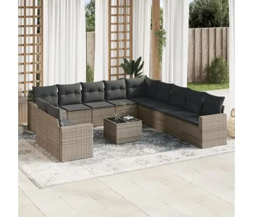 Sodo Komplektas Su Pagalvėlėmis, 12 Dalių, Pilkas, Poliratanas