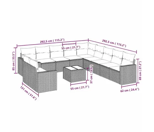 12-Daļīgs Dārza Dīvāna Komplekts Ar Matračiem, Pelēka Pe Pinums Vidaxl