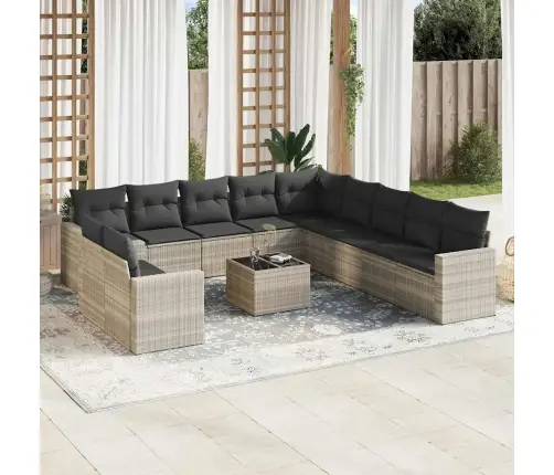 12-Daļīgs Dārza Dīvāna Komplekts Ar Matračiem, Pelēka Pe Pinums Vidaxl