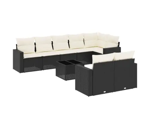 9-Daļīgs Dārza Dīvāna Komplekts, Matrači, Melna Pe Rotangpalma Vidaxl