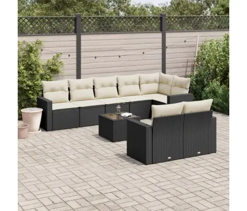 9-Daļīgs Dārza Dīvāna Komplekts, Matrači, Melna Pe Rotangpalma Vidaxl