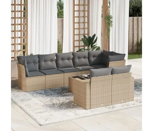 9-Daļīgs Dārza Dīvānu Komplekts, Matrači, Bēša Pe Rotangpalma Vidaxl